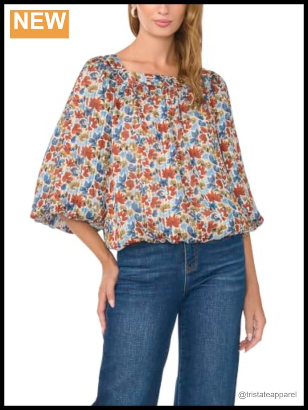 Vince Camuto Square Neck Bubble Blouse Elbow Sleeve Women's Top